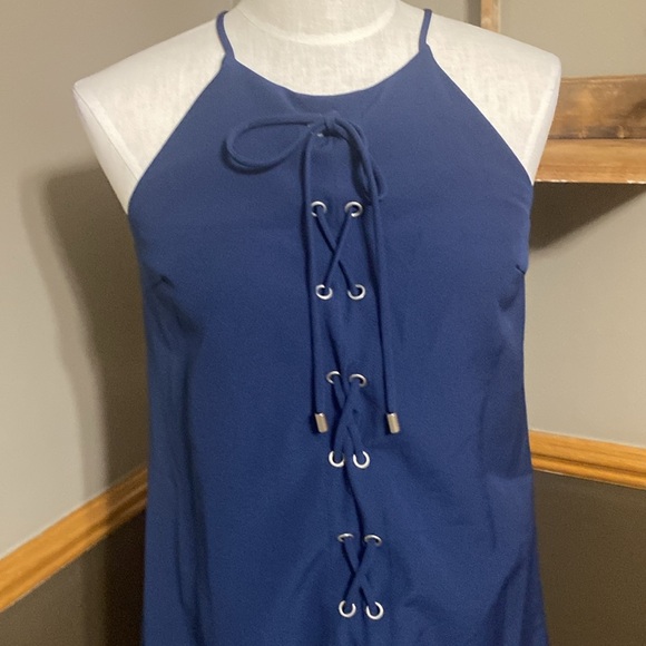 Skies are blue navy blue spaghetti strap sliver gromet dress size S NWT - Picture 2 of 9